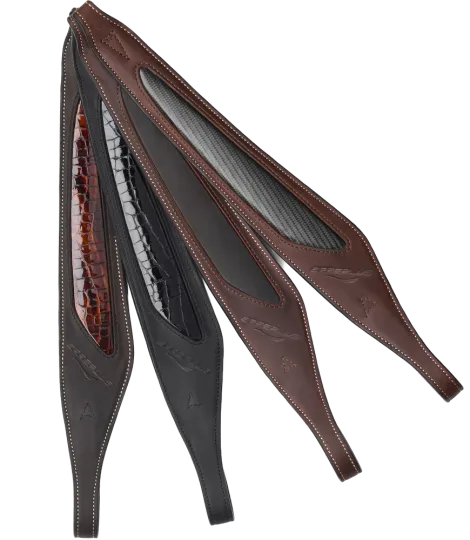 Mono Jumping Stirrup Leathers GOLD LINE with patent detail